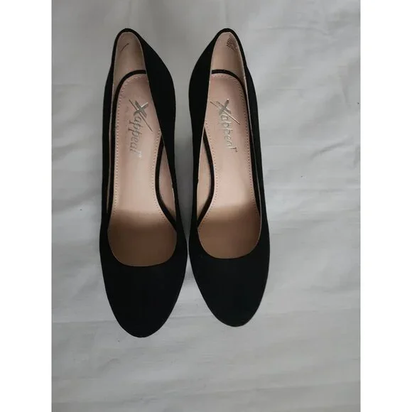 Xappeal Women's Black Faux Suede Style 131051 Olive Block Heels Pumps Size 7M - Picture 7 of 13